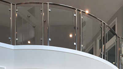 This Mount Pleasant glass rail remodel was prefabricated by AGS Stainless. The curved glass rail looks fabulous in the South Carolina Apartment complex.